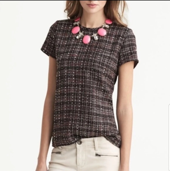 Banana Republic Tops - BANANA REPUBLIC black back tweed wool metallic front short sleeve top
